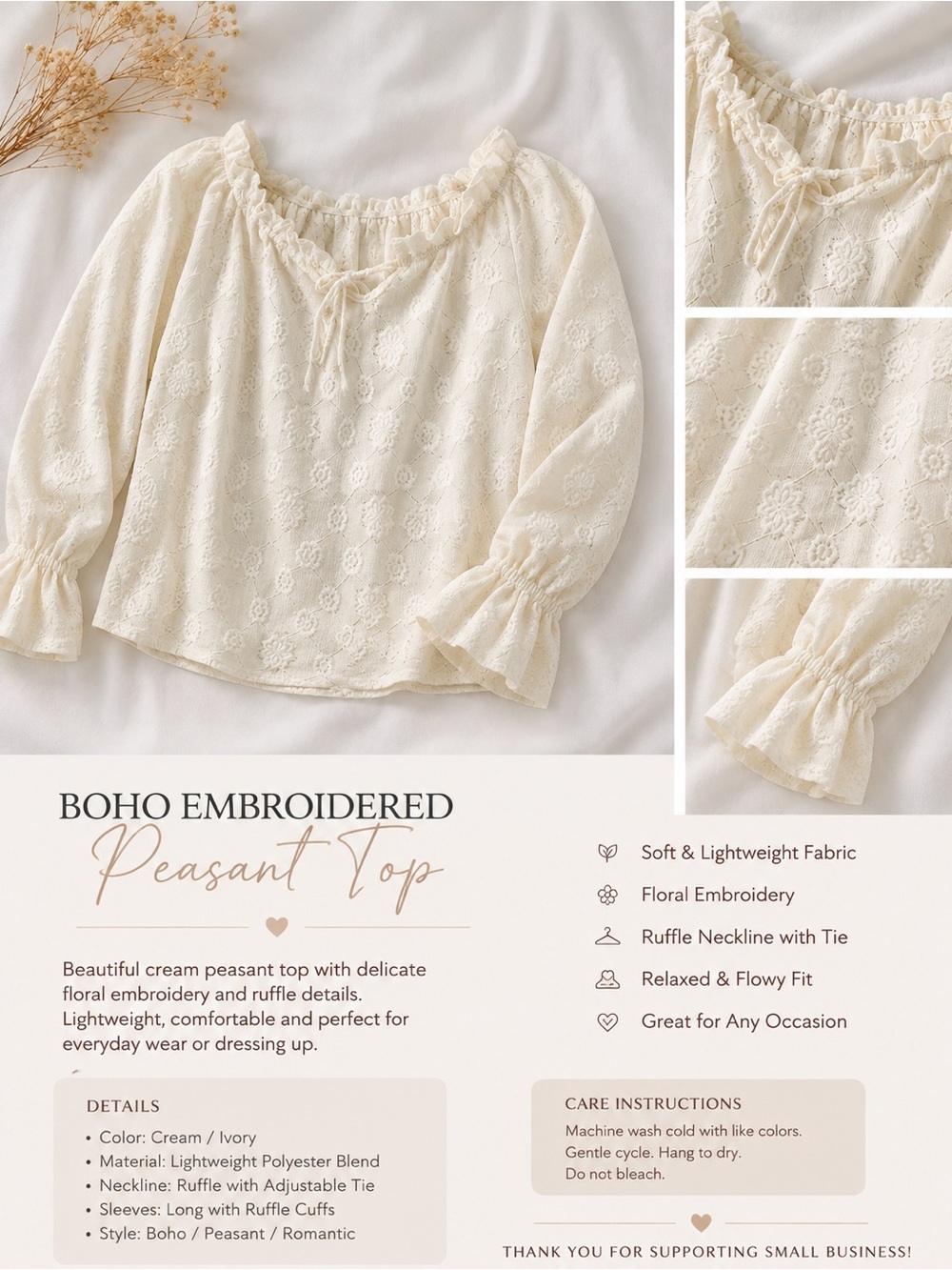 SHEIN Cream Off-Shoulder Lace Blouse